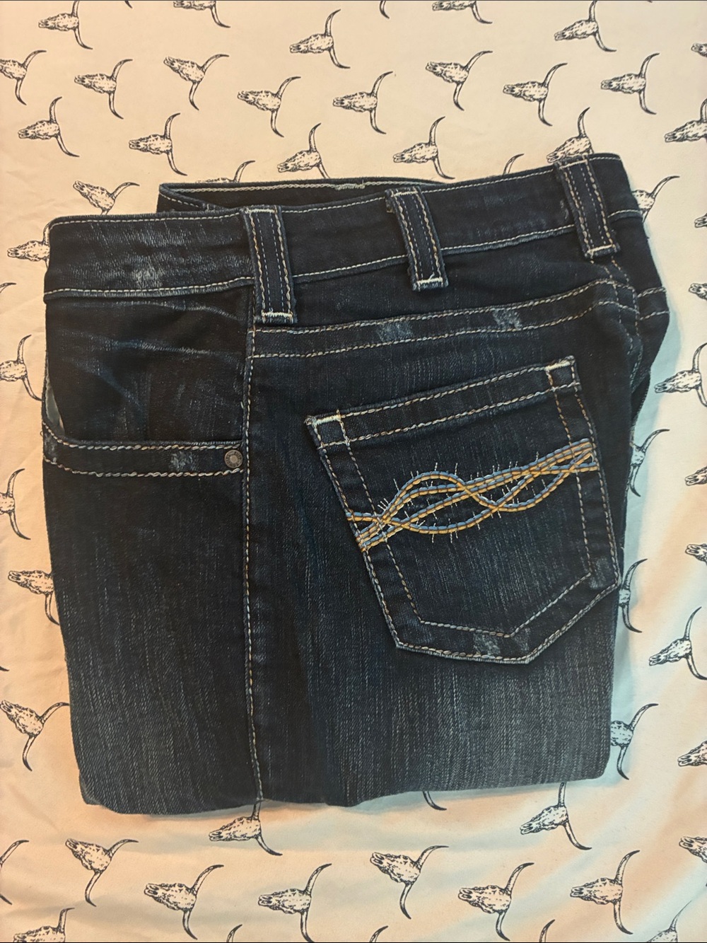 Cowgirl Tuff Men's Dark Blue Bootcut Jeans - Picture 6 of 8